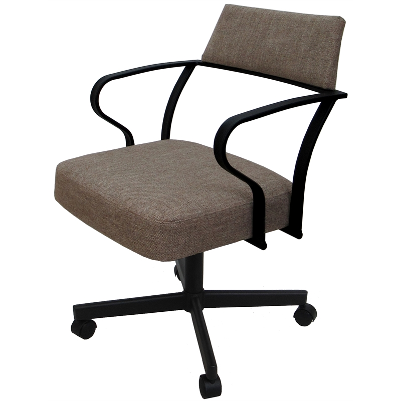 Carolina Swivel Tilt Metal Dining Caster Chair - Basin Beige Fabric - Black