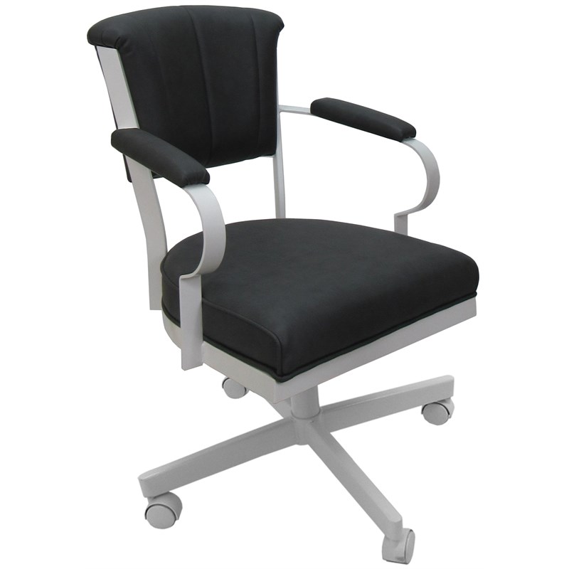 Miami Swivel Tilt Metal Caster Chair - Gray Vinyl - White Frame