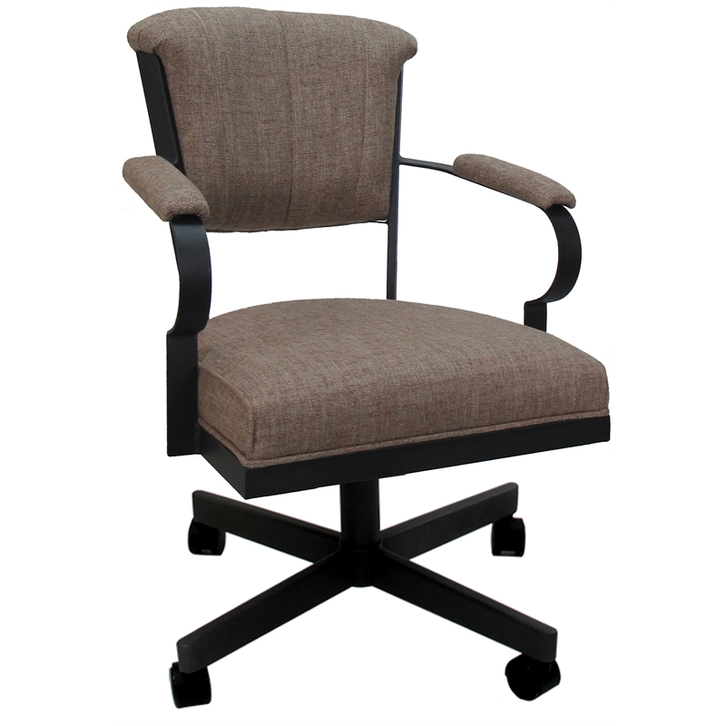 Miami Swivel Tilt Metal Caster Chair - Basin Beige Fabric - Black Frame