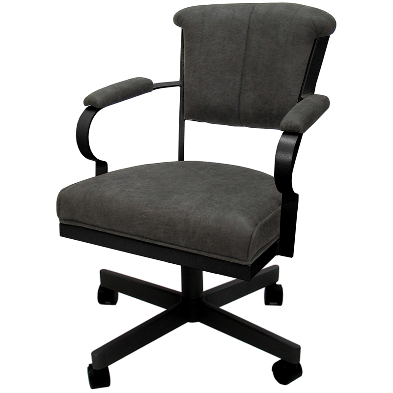 Miami Swivel Tilt Metal Caster Chair - Charcoal Gray Fabric - Black Frame