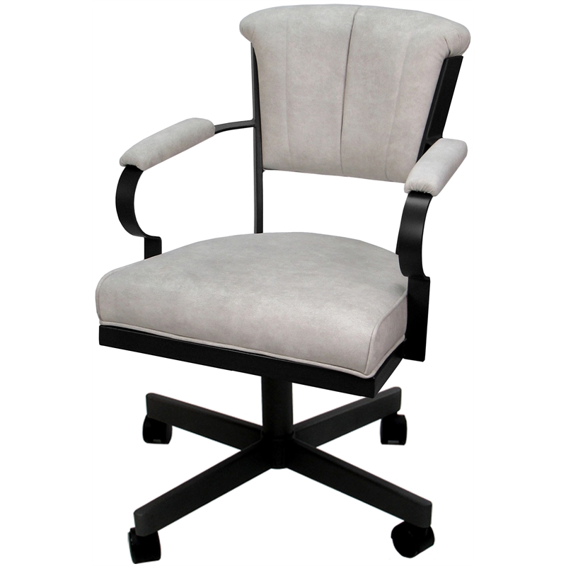 Miami Swivel Tilt Metal Caster Chair - Smoke Beige Fabric- Black Frame