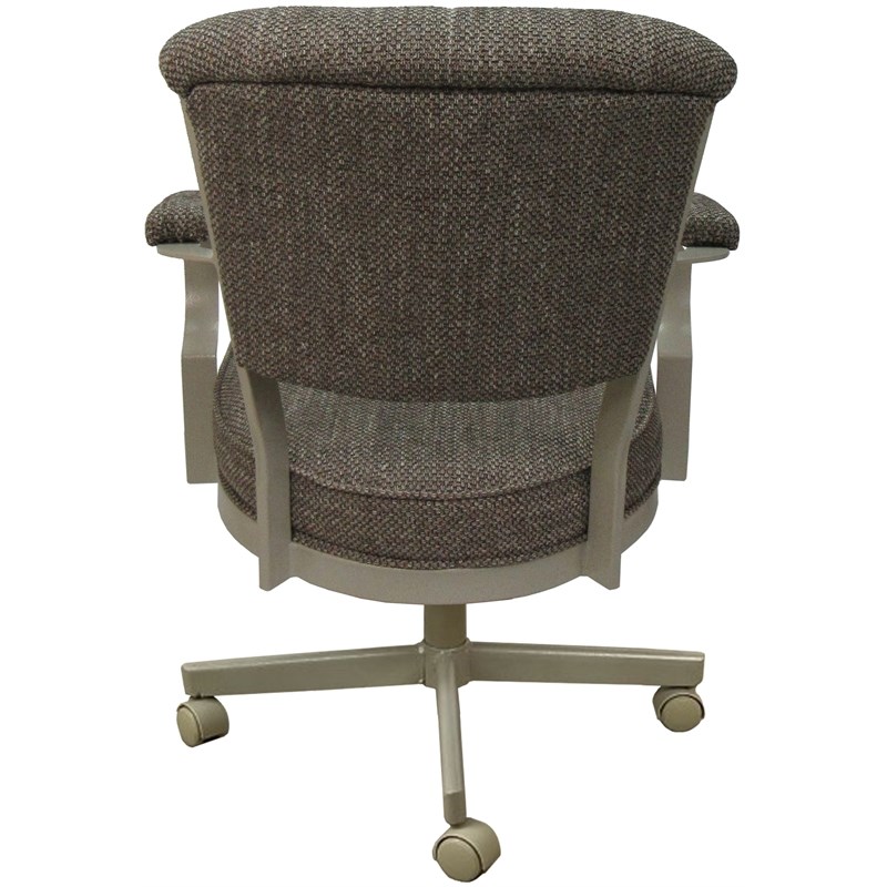 Miami Swivel Tilt Metal Caster Chair - Coffee Brown Fabric - Beige Frame