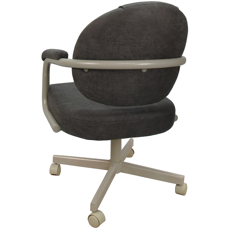 Swivel Metal Dining Caster Chair- M-70 - Dark Gray Fabric - Beige Frame