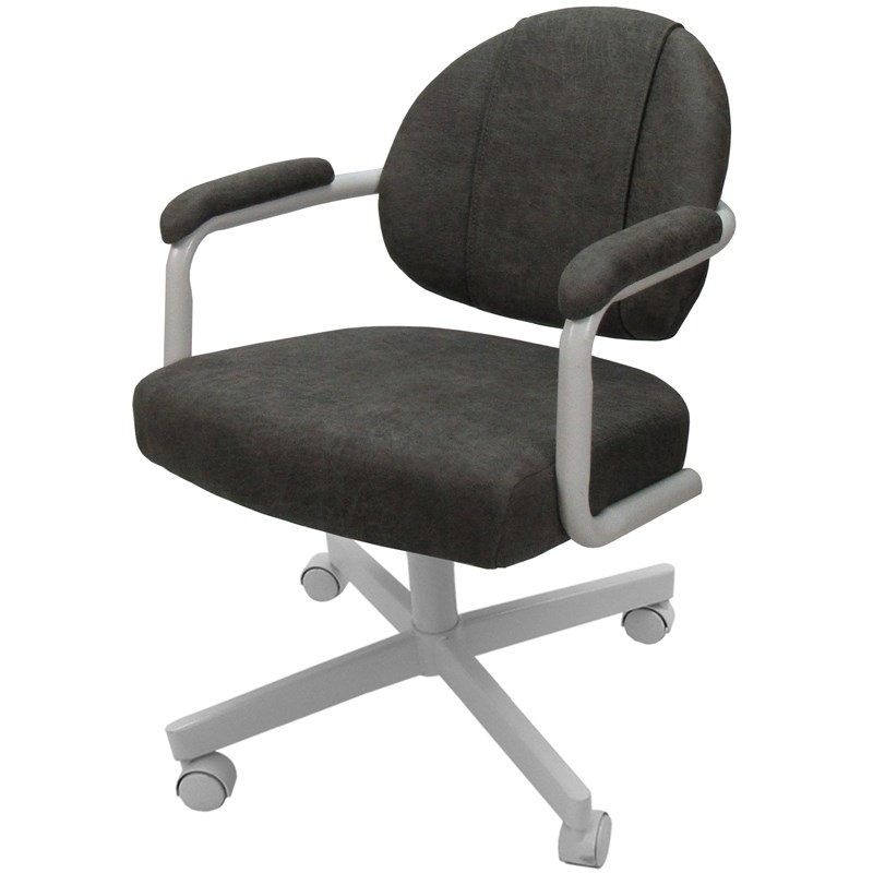 Swivel Metal Dining Caster Chair- M-70 - Dark Gray Fabric - White Frame