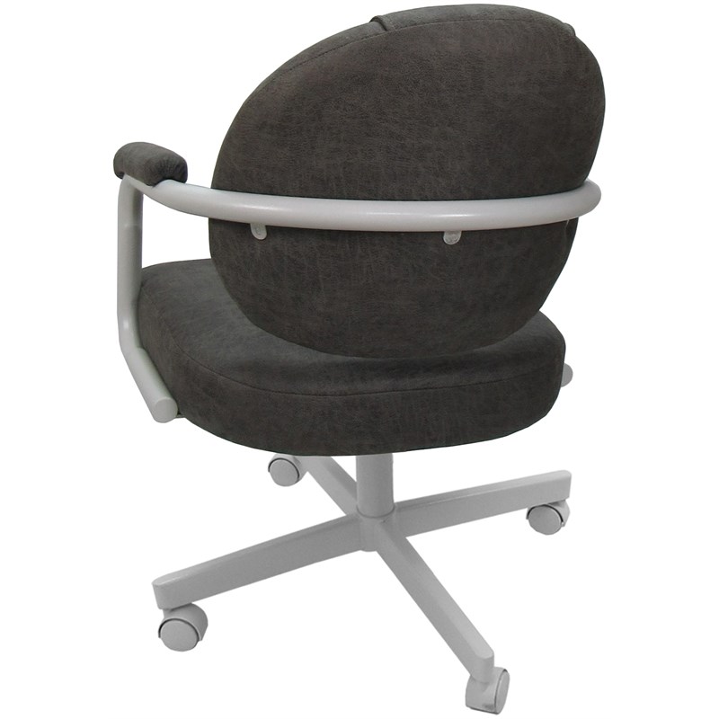 Swivel Metal Dining Caster Chair- M-70 - Dark Gray Fabric - White Frame