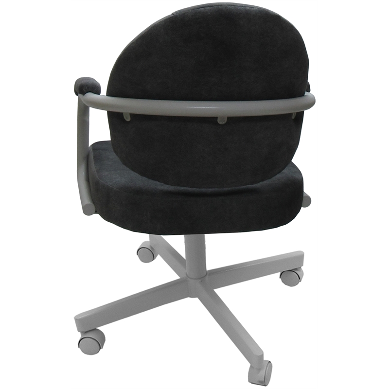 Swivel Metal Dining Caster Chair- M-70 - Charcoal Fabric - White Frame