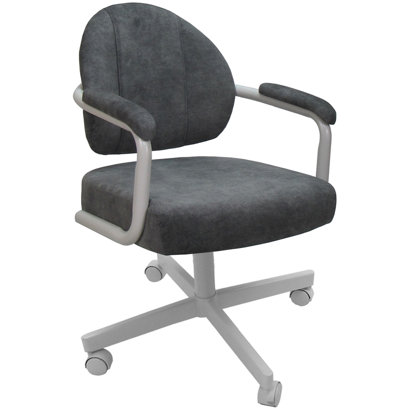 Swivel Metal Dining Caster Chair- M-70 - Charcoal Fabric - White Frame