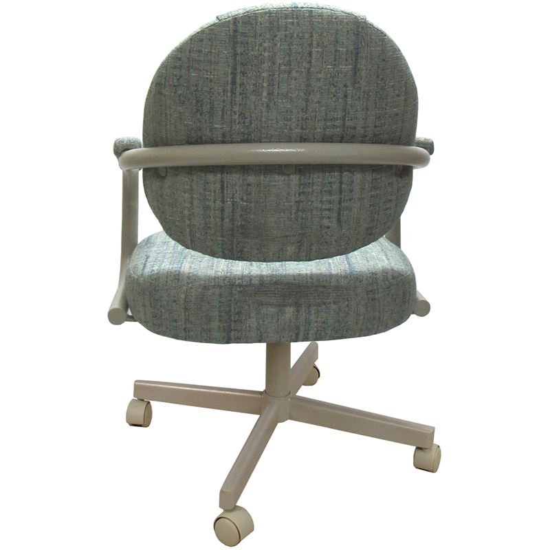 Swivel Metal Dining Caster Chair- M-70 - Blue Fabric - Beige Metal