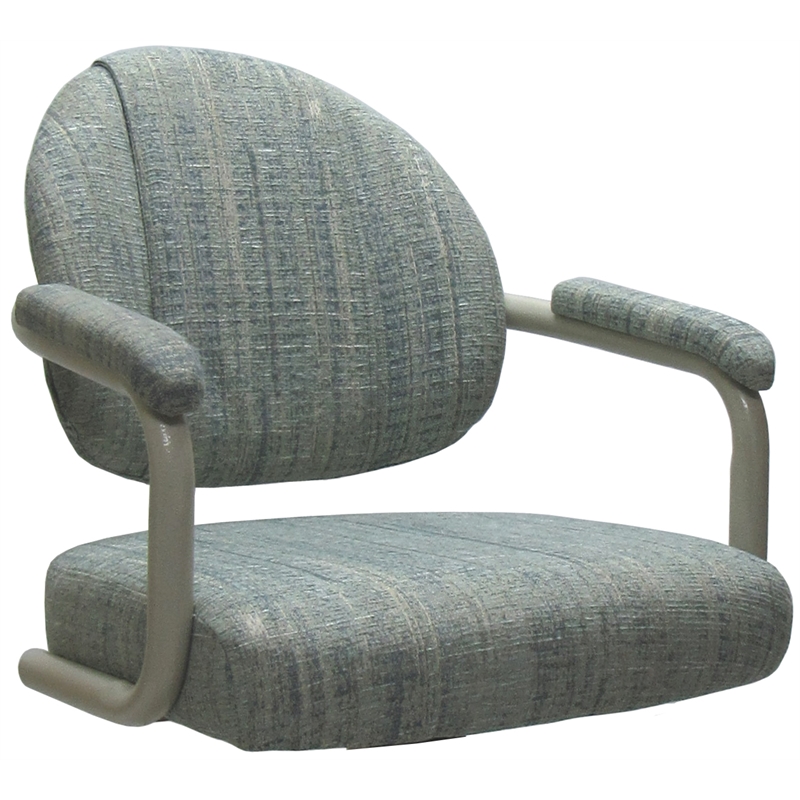 Swivel Metal Dining Caster Chair- M-70 - Blue Fabric - Beige Metal