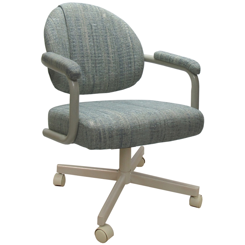 Swivel Metal Dining Caster Chair- M-70 - Blue Fabric - Beige Metal