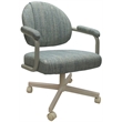 Swivel Metal Dining Caster Chair- M-70 - Blue Fabric - Beige Metal