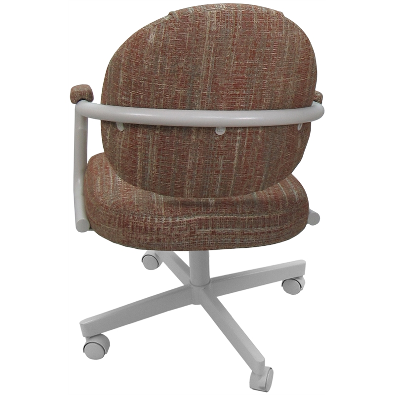 Swivel Metal Dining Caster Chair- M-70 - Red Fabric - White Metal