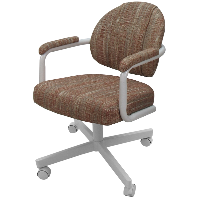 Swivel Metal Dining Caster Chair- M-70 - Red Fabric - White Metal