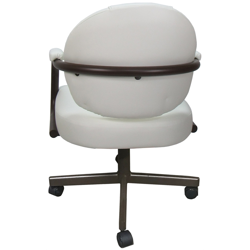 Swivel Metal Dining Caster Chair- M-70 - White Vinyl - Brown Metal