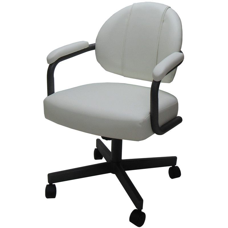 Swivel Metal Dining Caster Chair- M-70 - White Vinyl - Gray Metal