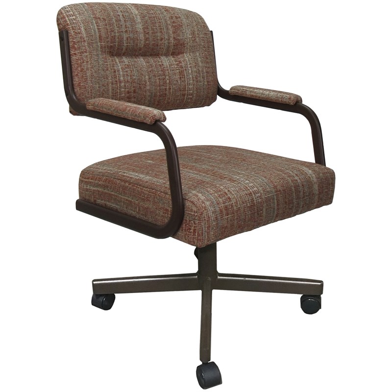 Swivel Metal Dining Caster Chair- M-110 - Red Fabric - Brown Frame