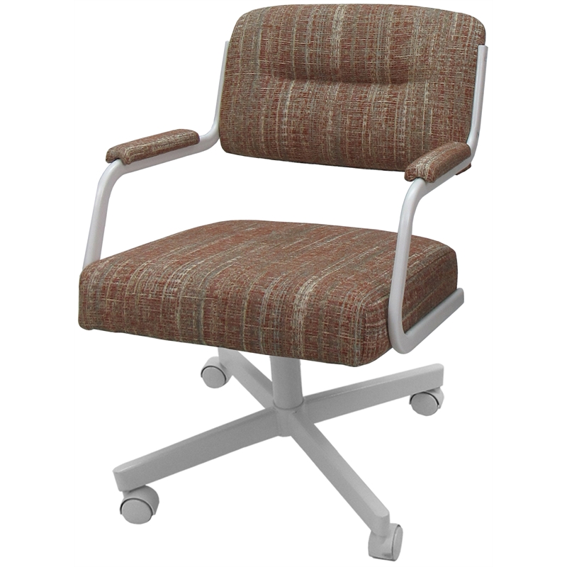 Swivel Metal Dining Caster Chair- M-110 - Red Fabric - White Frame