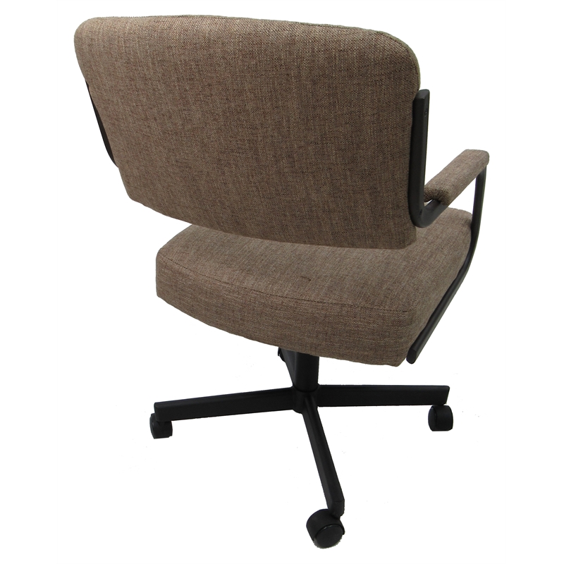Swivel Metal Dining Caster Chair- M-110 - Basin Beige Fabric - Brown Frame