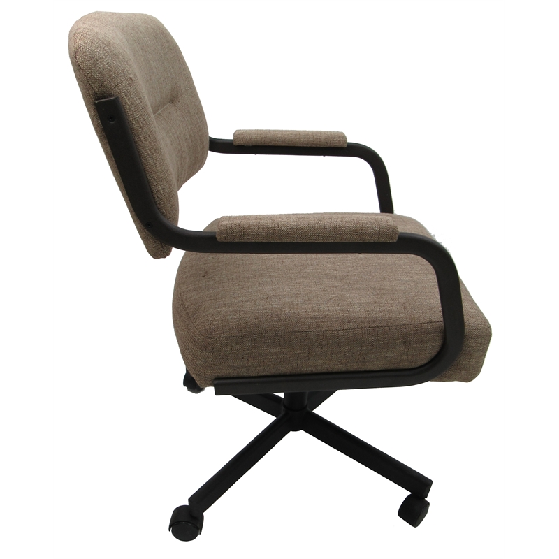Swivel Metal Dining Caster Chair- M-110 - Basin Beige Fabric - Brown Frame