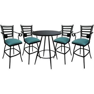 Outdoor/Indoor Pub Set - Jenna 30&quot Stool with Arms - Aqua Fabric-Black Frame