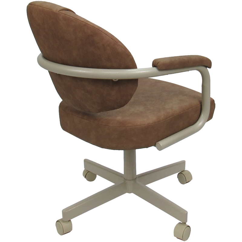 Swivel Metal Dining Caster Chair- M-70 - Pecan Brown Vinyl - Beige