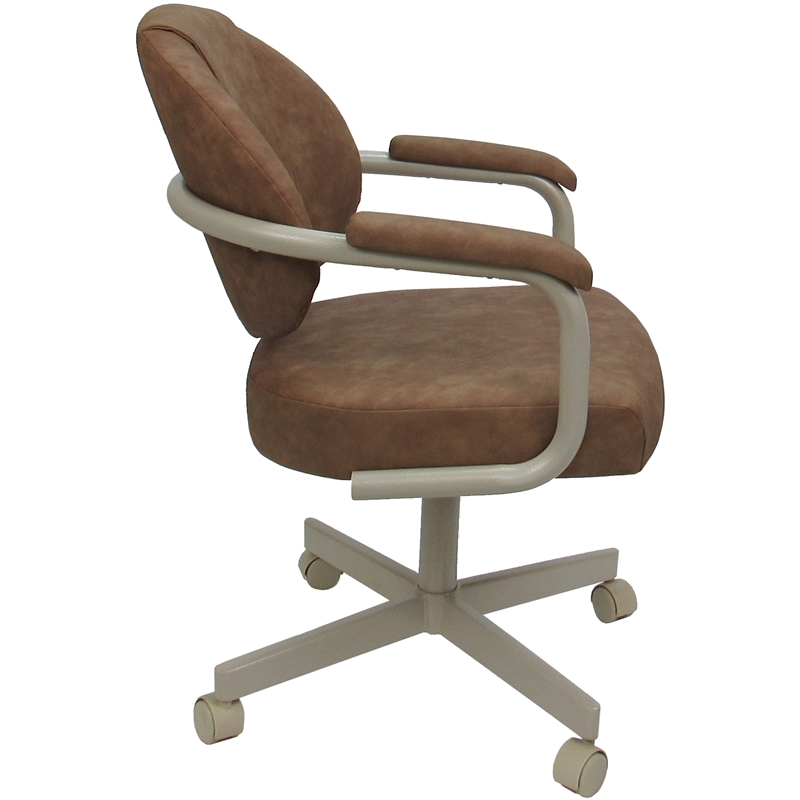Swivel Metal Dining Caster Chair- M-70 - Pecan Brown Vinyl - Beige