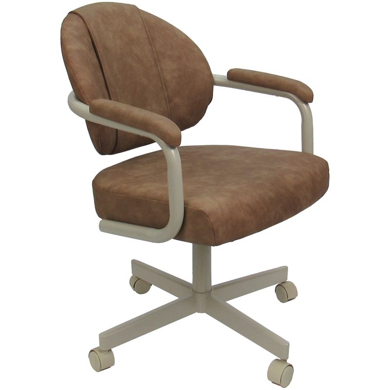 Swivel Metal Dining Caster Chair- M-70 - Pecan Brown Vinyl - Beige