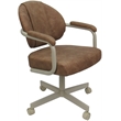 Swivel Metal Dining Caster Chair- M-70 - Pecan Brown Vinyl - Beige