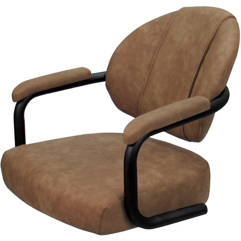 Swivel Metal Dining Caster Chair- M-70 - Pecan Brown Vinyl - Black