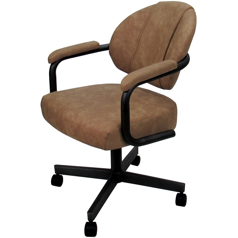 Swivel Metal Dining Caster Chair- M-70 - Pecan Brown Vinyl - Black
