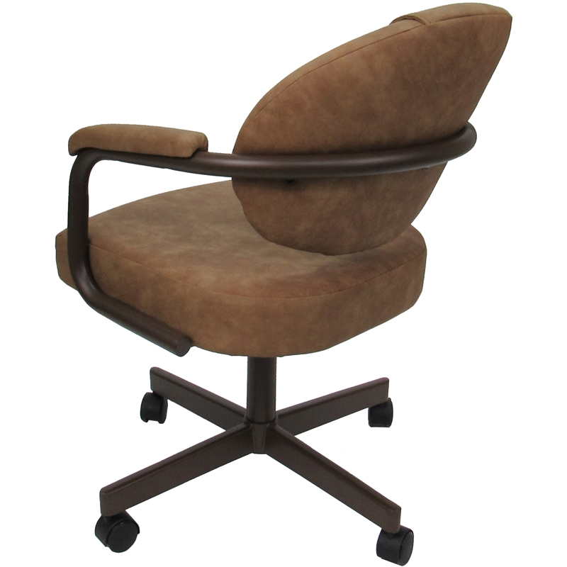 Swivel Metal Dining Caster Chair- M-70 - Pecan Brown Vinyl - Brown