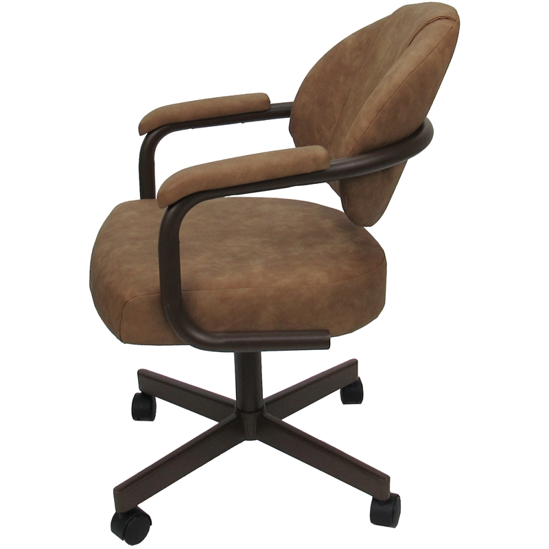 Swivel Metal Dining Caster Chair- M-70 - Pecan Brown Vinyl - Brown