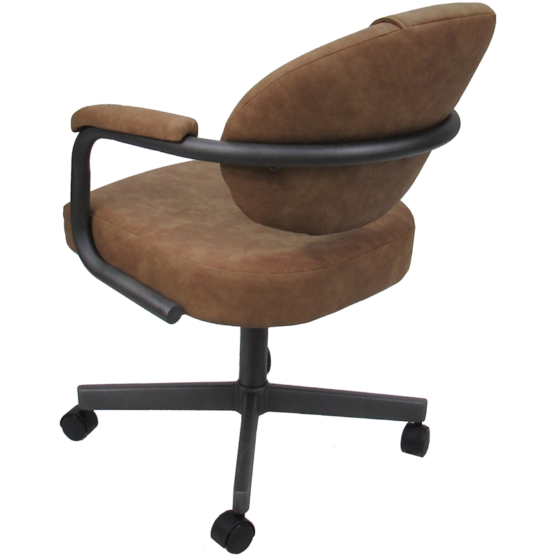 Swivel Metal Dining Caster Chair- M-70 - Pecan Brown Vinyl - Gray