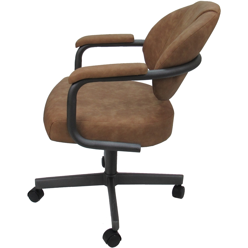 Swivel Metal Dining Caster Chair- M-70 - Pecan Brown Vinyl - Gray