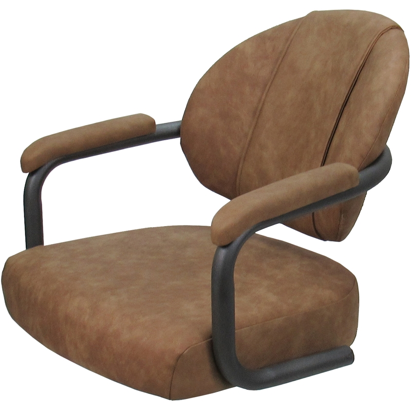 Swivel Metal Dining Caster Chair- M-70 - Pecan Brown Vinyl - Gray