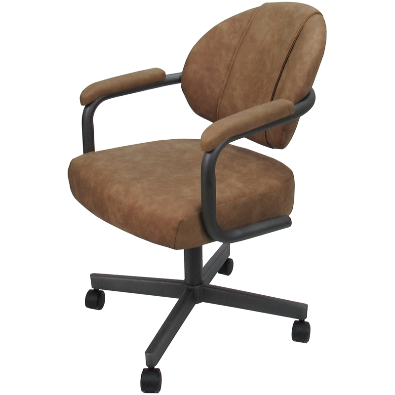 Swivel Metal Dining Caster Chair- M-70 - Pecan Brown Vinyl - Gray