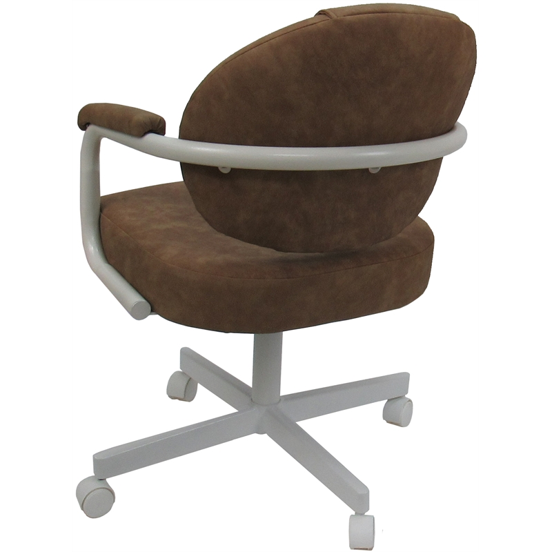 Swivel Metal Dining Caster Chair- M-70 - Pecan Brown Vinyl - White