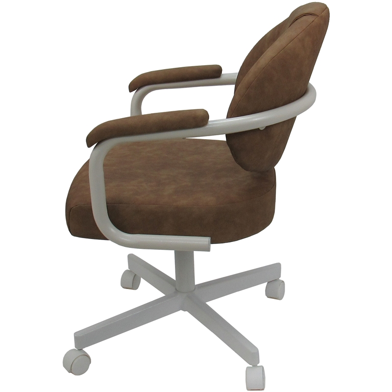 Swivel Metal Dining Caster Chair- M-70 - Pecan Brown Vinyl - White