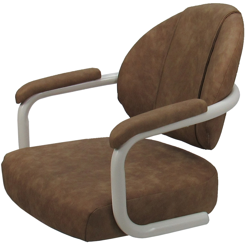 Swivel Metal Dining Caster Chair- M-70 - Pecan Brown Vinyl - White