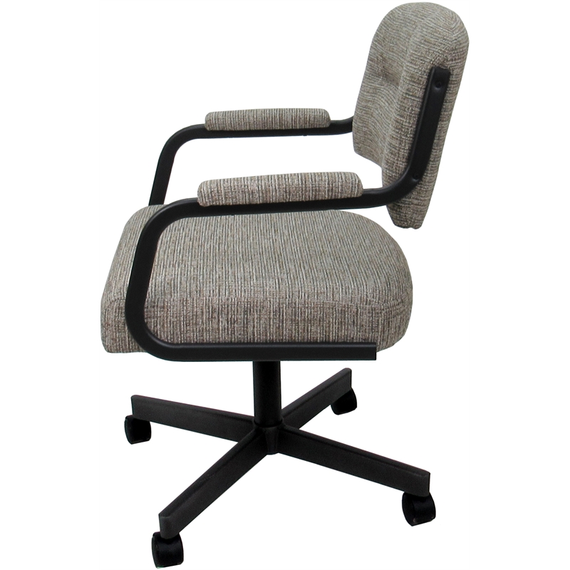 Swivel Metal Dining Caster Chair- M-110 - Jetty June Tan Fabric - Black