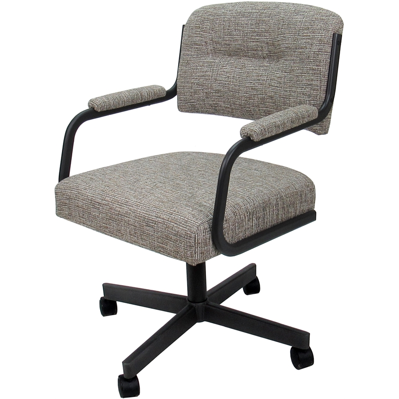 Swivel Metal Dining Caster Chair- M-110 - Jetty June Tan Fabric - Black