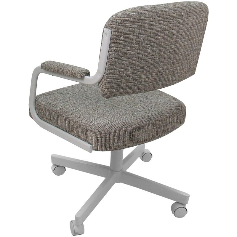 Swivel Metal Dining Caster Chair- M-110 - Jetty June Tan Fabric - White