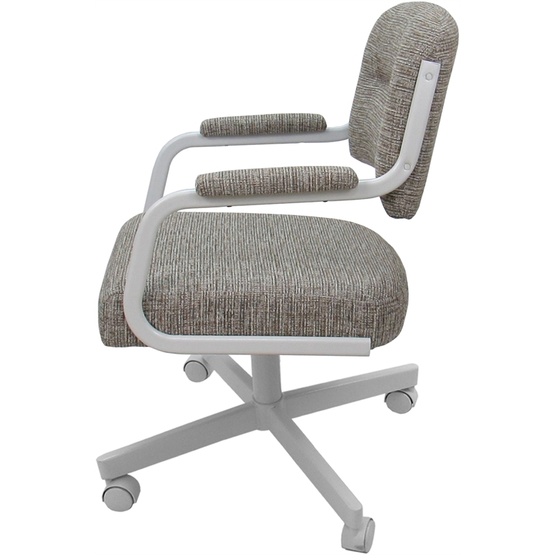 Swivel Metal Dining Caster Chair- M-110 - Jetty June Tan Fabric - White