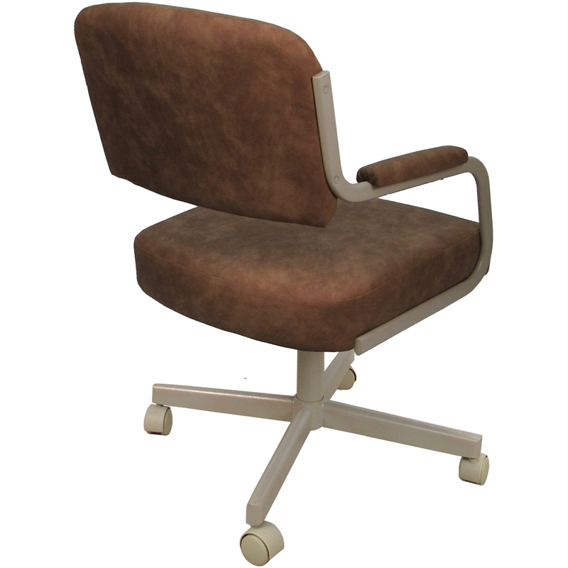 Swivel Metal Dining Caster Chair- M-110 - Pecan Brown Vinyl - Beige