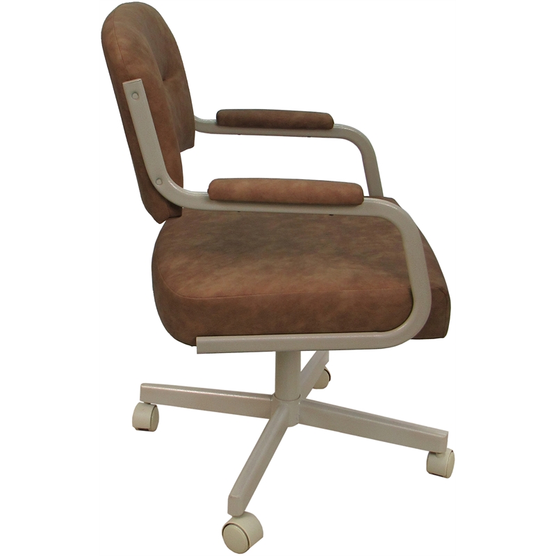 Swivel Metal Dining Caster Chair- M-110 - Pecan Brown Vinyl - Beige