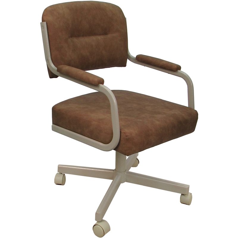 Swivel Metal Dining Caster Chair- M-110 - Pecan Brown Vinyl - Beige
