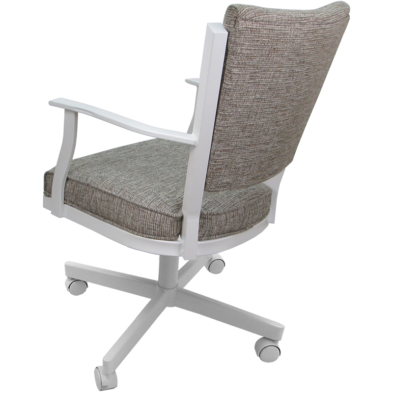 Montana Swivel Metal Dining Caster Chair - Jetty June Tan Fabric - White
