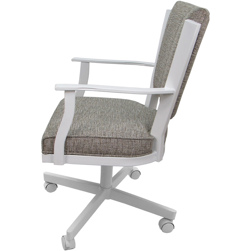 Montana Swivel Metal Dining Caster Chair - Jetty June Tan Fabric - White