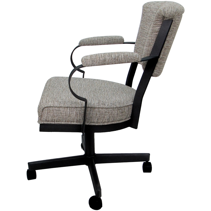Swivel Metal Dining Caster Chair - Miami - Jetty June Tan Fabric - Black