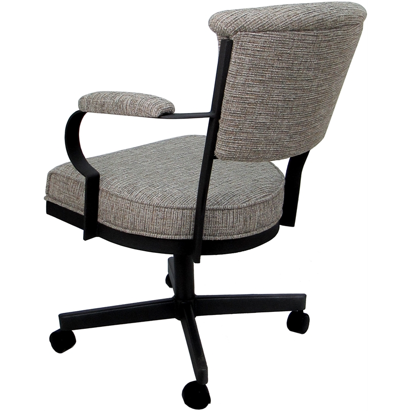 Swivel Metal Dining Caster Chair - Miami - Jetty June Tan Fabric - Black